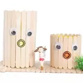DIY wooden popsicle stick pen holder models with googly eyes and fairy figurine kit - Xiao Mei Natural Color Pen Holder Material Kit