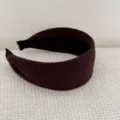 Detail showing the thick knitted texture of this vintage dark brown wide headband - Wide Headband / Brown
