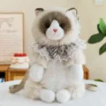 Detail showing the soft fur texture of this Ragdoll cat plush bag with lace collar - 45cm / Off White