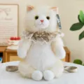 Close-up of fluffy Ragdoll cat plush backpack with lace collar and bow tie detail - 45cm / White