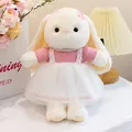 Cute long-eared rabbit plush toy wearing a pink plaid dress and white lace apron - Pink / 30cm (0.2kg)