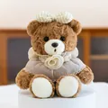 Simpatico peluche orsetto marrone con vestito di pizzo beige e un fiocco a righe - 15cm / Gonna tutu in mesh semplice bianca