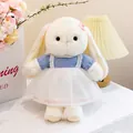 Soft long-eared honey bunny plush toy wearing a cute blue checkered dress with tulle skirt - Blue / 30cm (0.2kg)