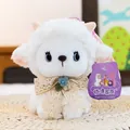 Cute white plush sheep keychain pendant with delicate lace bow and flower detail - Aries / 15cm