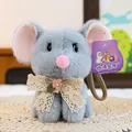 Adorable gray plush mouse stuffed animal charm with decorative lace bow for handbags and keys - Mouse / 15cm
