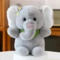 Adorable grey cartoon plush elephant doll toy with a green scarf and yellow bow detail - 23cm / Elephant / Scarf Elephant-Gray