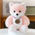 Soft pink and white plush fox toy doll with a decorative tag, cute gift for girls - 23cm / Fox / Fox-Pink