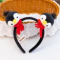 Cute plush penguin headband with red scarf detail for children's hair accessories - Penguin / 14cm Size