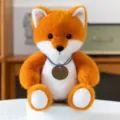 Orange and white plush fox toy sitting on a white display stand - 23cm / Fox / Fox-Orange