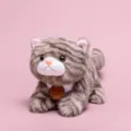 Grey tabby cat plush toy with realistic fur and adorable Keep Smile leather tag accessory - Cat / 34cm