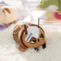 Cute brown plush owl keychain with grumpy expression on a white shaggy rug background. - Eagle Owl / 11cm