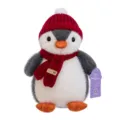 Adorable peluche de pingüino con gorro de punto rojo y bufanda de invierno a juego - Blanco Roto / 30cm