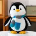 Cute cartoon penguin plush toy wearing a colorful striped knitted scarf, soft toy gift - Scarf Penguin-Blue