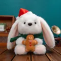 Coniglietto di Natale in peluche bianco con cappello da Babbo Natale e pan di zenzero - Coniglio di Natale / 22cm