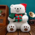 Morbido orso di Natale bianco di peluche con cappello rosso e sciarpa - Orso Polare Natale / 20cm