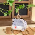 Adorable gray spotted cat plush keychain with funny red tongue expression emoji pendant - Snow Leopard / 11cm