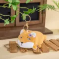 Cute orange plush fox keychain coin purse with grumpy expression and gold ring clasp - Tibetan Fox / 11cm