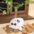 Cute white plush owl keychain with golden ring and big embroidered eyes - Snowy Owl / 11cm