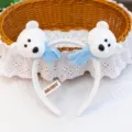 Adorable polar bear plush headband for children featuring soft blue scarf details - Polar Bear / 14cm Size