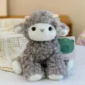 Adorable soft grey curly sheep plush toy with cute rosy cheeks and fluffy fleece texture - 17cm / Gray