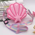 Cute pink seashell shaped silicone shoulder bag for kids with rainbow strap - Pink