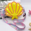 Cute yellow shell silicone crossbody bag for kids with a colorful rainbow heart strap - Yellow