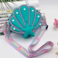 Cute turquoise shell silicone crossbody bag with rainbow heart strap for kids fashion - Green