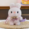 Cute fluffy light pink bunny plush keychain accessory with bow tie for bag charm - Sitting Posture / Sitting Pink Rabbit