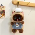 Portachiavi gatto siamese in peluche con cappello da chef e grembiule a righe per borse - Gatto / Siam