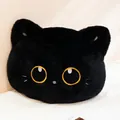 Cute black cat plush pillow with large round embroidered eyes and soft fur texture - Tricolor Cat-Black