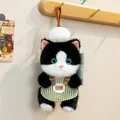 Adorabile portachiavi a forma di gattino di peluche con cappello da chef e grembiule - Gatto / Stampa Muccata