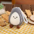 Cute grey and white pea plush toy with soft texture and a handy white hanging strap - 15cm / Bail