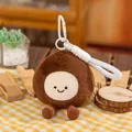 Cute brown chestnut plush toy keychain with a smiley face and a white carabiner hook - 12cm / Macadamia Nut