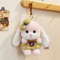 Simpatico portachiavi a forma di coniglietto di peluche rosa con vestito a scacchi gialli - Coniglio di latte / Rosa
