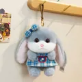 Simpatico portachiavi con coniglio di peluche grigio e fiocco a scacchi blu regalo - Coniglio di latte / Grigio