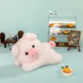 Cute soft pink plush pig toy doll in a lying position for desk decoration and gifts - 18cm / Pig