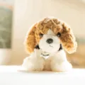 Cute miniature curly brown and white Beagle plush dog with a silver heart charm - Beagle / 15cm