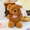 Cute brown plush bear keychain with chef hat and striped bib bag charm - Bear with Triangle Scarf / 16cm