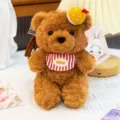 Adorable brown plush bear keychain featuring a striped bib, perfect for bag charm decoration - Bear with Bib / 16cm