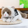 Realistic ragdoll cat plush toy with lace collar, soft stuffed animal gift for kids - 30cm / Beige