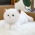 Realistic soft white ragdoll cat plush toy lying down with bright blue eyes for kids - 60CM / White