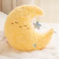 Cute yellow crescent moon plush pillow with a small blue star hanging decoration - Height 45cm / Moon