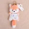 Süßer Plüsch Fuchs Schlüsselanhänger in Orange mit Blumenmuster und goldenem Ring - Fuchs