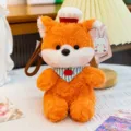 Cute orange plush fox keychain with chef hat and striped scarf bag charm - Fox with Triangle Scarf / 16cm