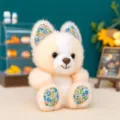 Grazioso mini portachiavi animale in peluche crema con orecchie e zampe floreali - 10cm / Corgi Floreale