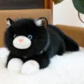 Realistic black and white ragdoll cat plush toy with meowing sound and heart paw - 50cm / Black