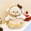 Süße weiße Lamm-Plüschpuppe in gelbem Karo-Kleid mit abnehmbarer Kleidung Variante - 22cm / Braun Stil