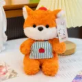 Cute orange fox plush doll keychain with striped bib and apple embroidery, soft toy - Fox with Apron / 16cm