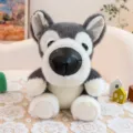 Cute big-headed husky plush toy sitting on a white lace tablecloth with house toys - Husky / 15cm