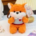 Adorable orange and white fox plush keychain wearing a striped shirt with apple. - Fox in T-shirt / 16cm